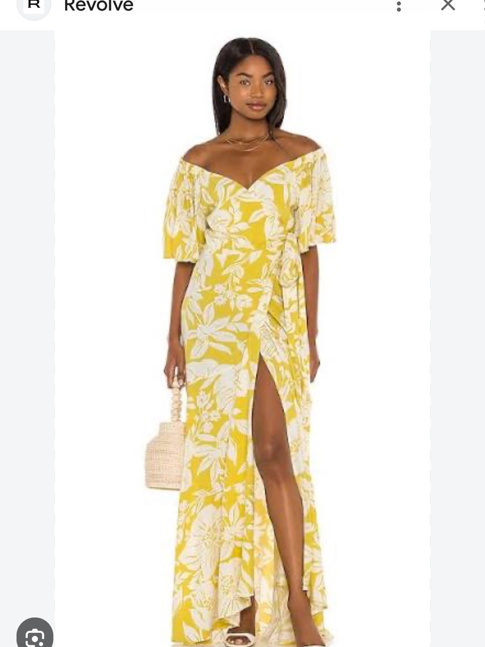 l*space Yellow and White Off-Shoulder Floral Wrap Maxi Dress with Side Slit